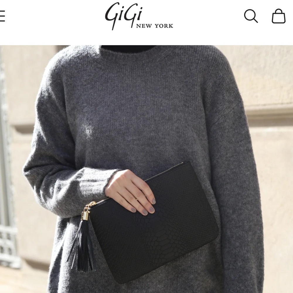New! GiGi New York Embossed Python Clutch, Black. - Picture 2 of 10
